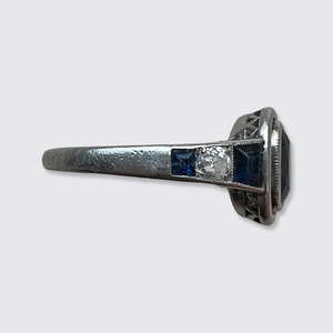 Art Deco Platinum, Sapphire & Diamond Target Ring