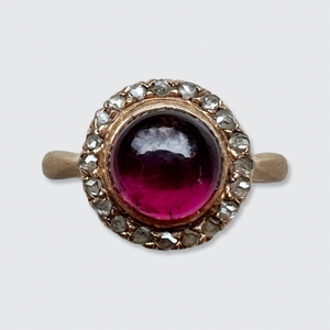 Victorian Cabochon Garnet & Diamond Ring