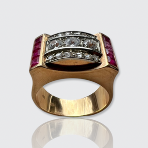 Retro Ruby & Diamond Tank Ring