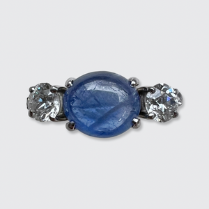 Art Deco Style Cabochon Sapphire & Diamond Ring