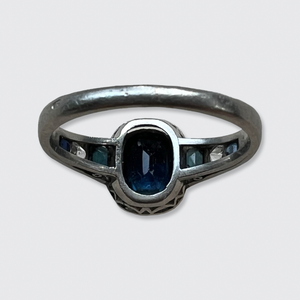 Art Deco Platinum, Sapphire & Diamond Target Ring