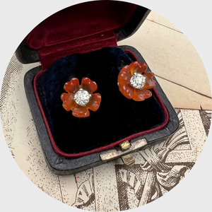 Carnelian & Diamond Floral Earrings