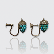 Load image into Gallery viewer, Victorian Turquoise Acorn Earrings with Screw Fittings