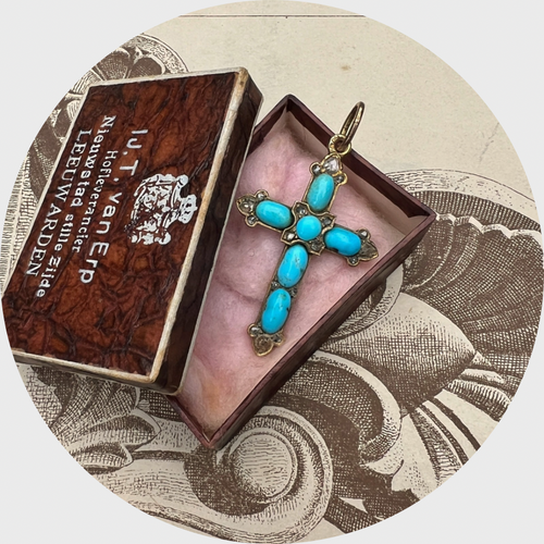 Victorian Turquoise & Diamond Cross Pendant