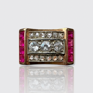 Retro Ruby & Diamond Tank Ring