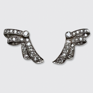 Art Deco Platinum Diamond Bow Earrings