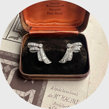 Load image into Gallery viewer, Art Deco Platinum Diamond Bow Earrings