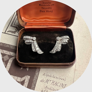 Art Deco Platinum Diamond Bow Earrings