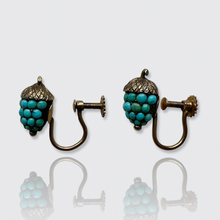 Load image into Gallery viewer, Victorian Turquoise Acorn Earrings with Screw Fittings