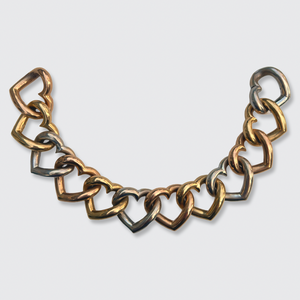 18k Three Colour Gold Heart Link Bracelet