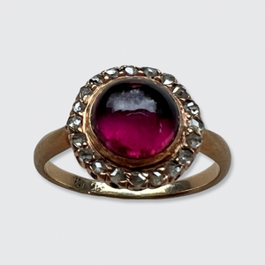 Victorian Cabochon Garnet & Diamond Ring