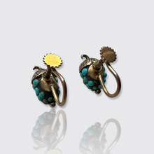 Load image into Gallery viewer, Victorian Turquoise Acorn Earrings with Screw Fittings