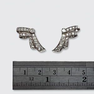 Art Deco Platinum Diamond Bow Earrings