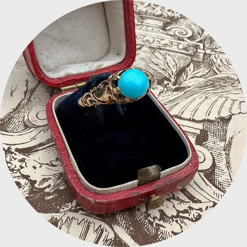 Turquoise Cabochon & Ivy Leaves Ring