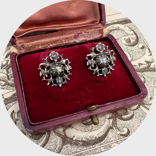 Silver Rose-Cut Diamond Earrings