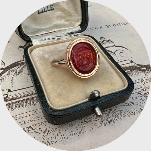 Georgian Paste Greek Mask Intaglio Ring