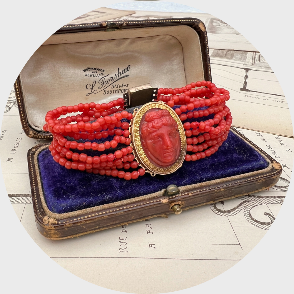 Victorian Grand Tour Coral Cameo Bracelet