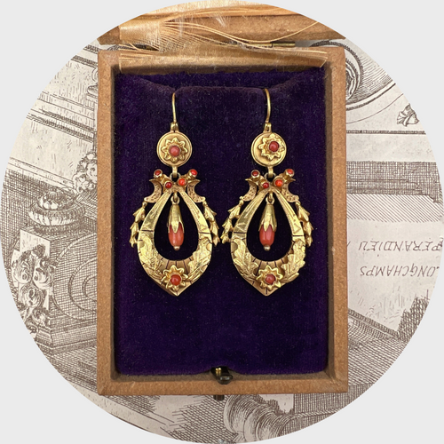 Victorian Garland Coral Drop Earrings