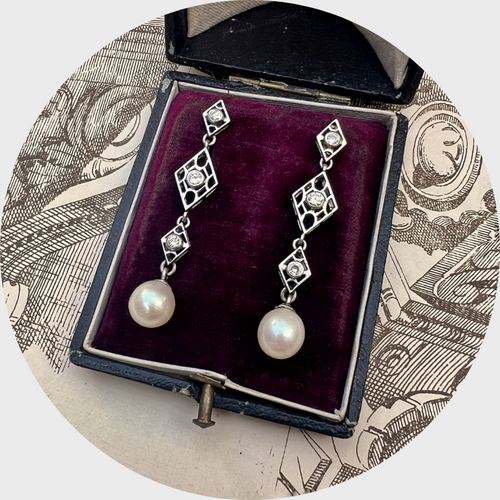 Diamond & Pearl Kite Drop Earrings