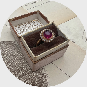 Victorian Cabochon Garnet & Diamond Ring