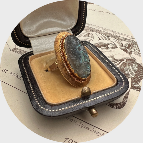 Vintage Carved Labradorite Statement Ring