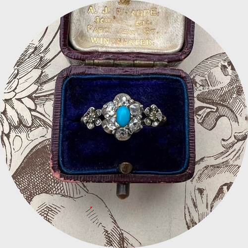 Georgian Turquoise & Diamond Flower Ring