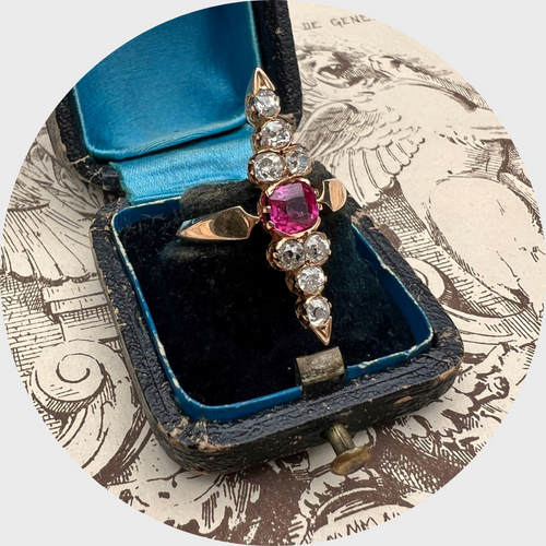 Ruby & Old Mine-cut Diamond Pointer Ring