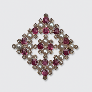 Belle Epoque Ruby, Diamond & Pearl Brooch