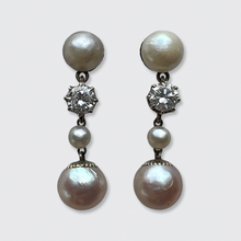 Load image into Gallery viewer, Diamond &amp; Pearl Drop Earrings