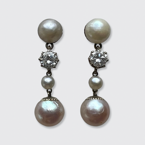 Diamond & Pearl Drop Earrings