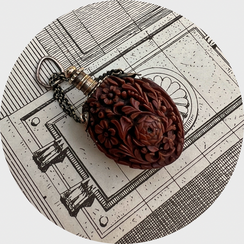 Carved Coquilla Nut Perfume Flask Pendant