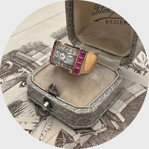 Retro Ruby & Diamond Tank Ring