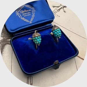 Victorian Turquoise Acorn Earrings with Screw Fittings