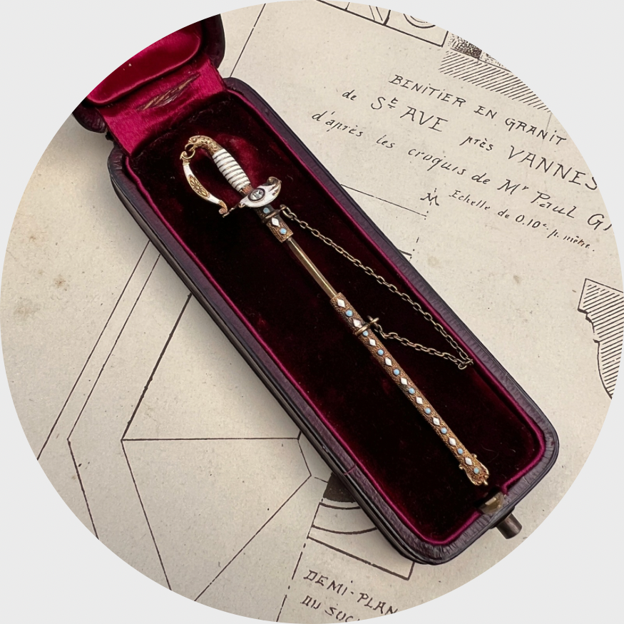 Victorian Enamel & Diamond Sabre Pin