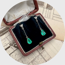 Load image into Gallery viewer, Emerald &amp; Diamond Drop Earrings