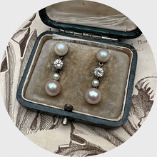 Load image into Gallery viewer, Diamond &amp; Pearl Drop Earrings