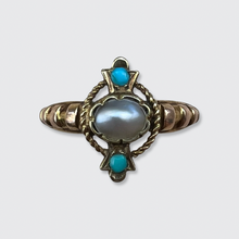 Load image into Gallery viewer, Victorian Turquoise &amp; Pearl Ring