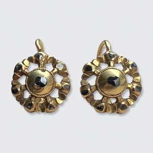 Spanish Rose-Cut Diamond Flower Earrings